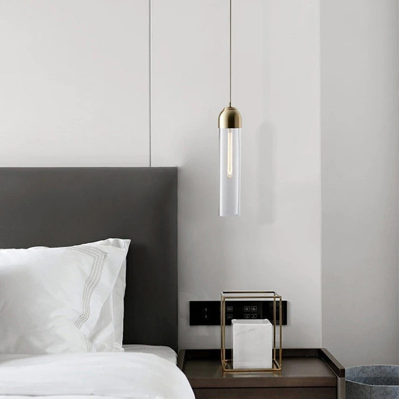 Suspension luxe en tube de verre cendre, dépoli, vert ou transparent