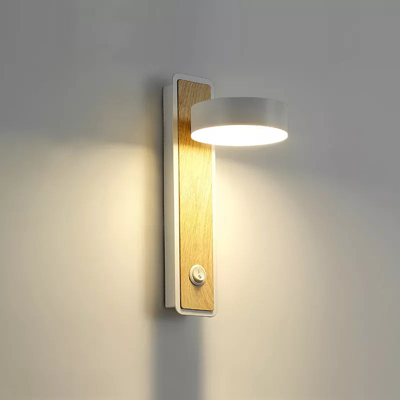 Lampe de chevet murale en bois avec interrupteur et tête rotative
