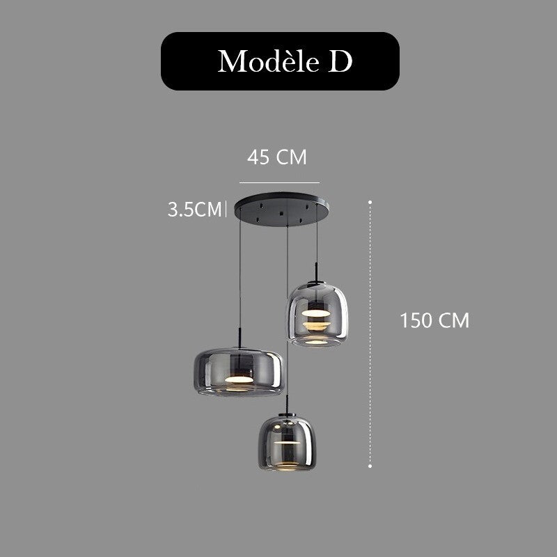 Suspension LED en verre teinté et fumé