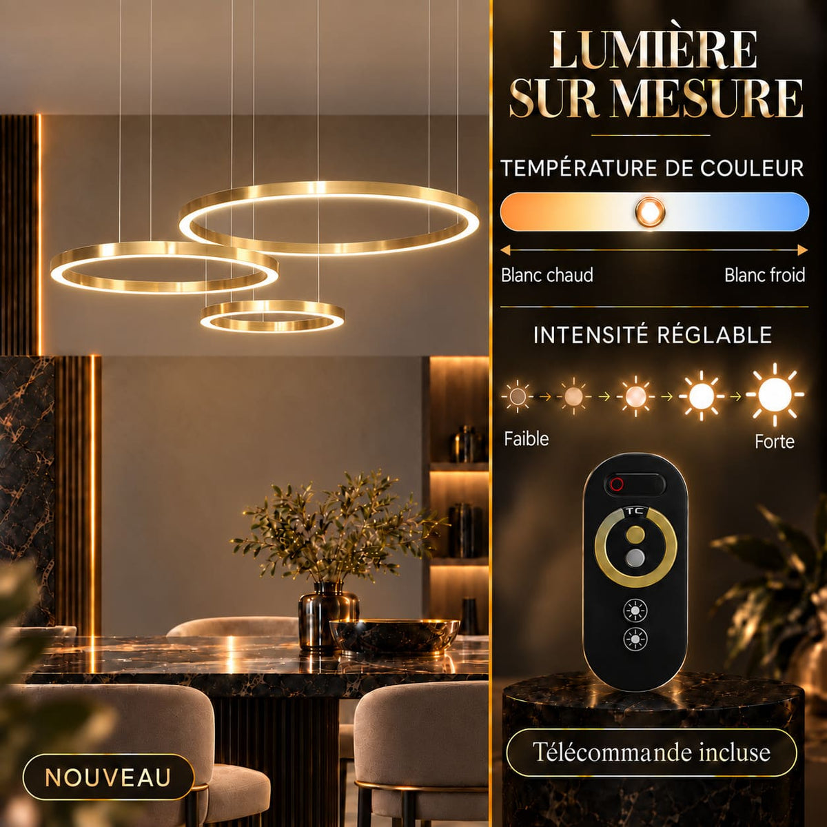 Lustre anneaux suspendus en Aluminium à LED