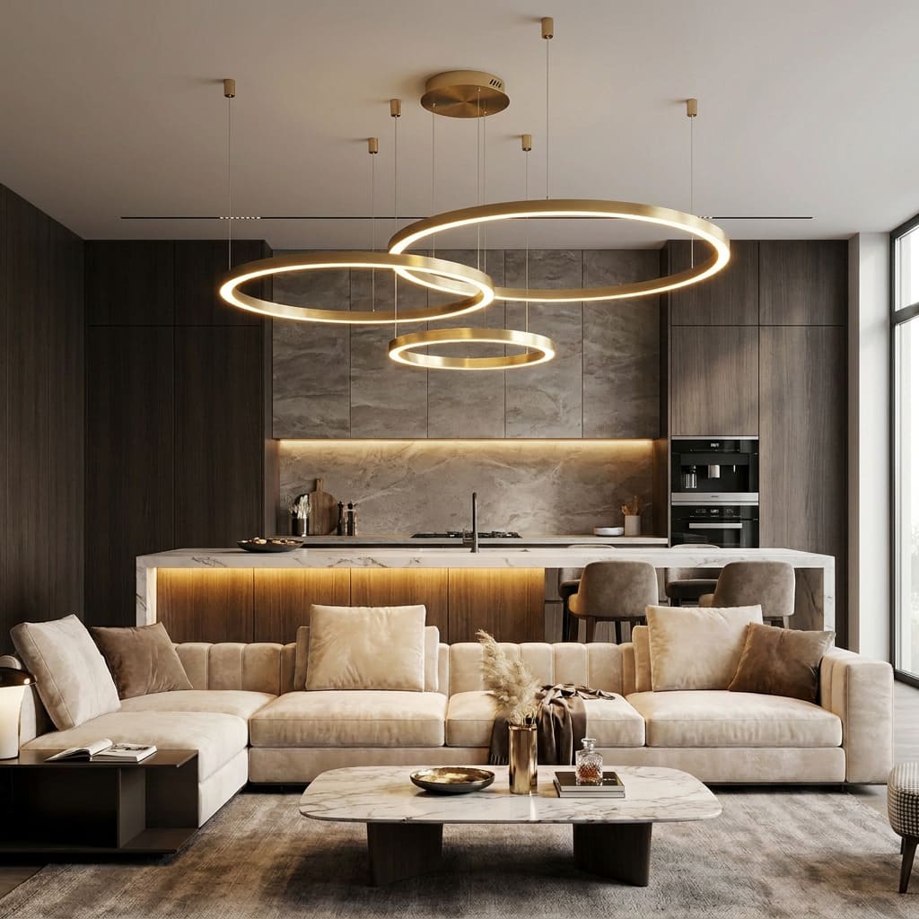 Lustre anneaux suspendus en Aluminium à LED