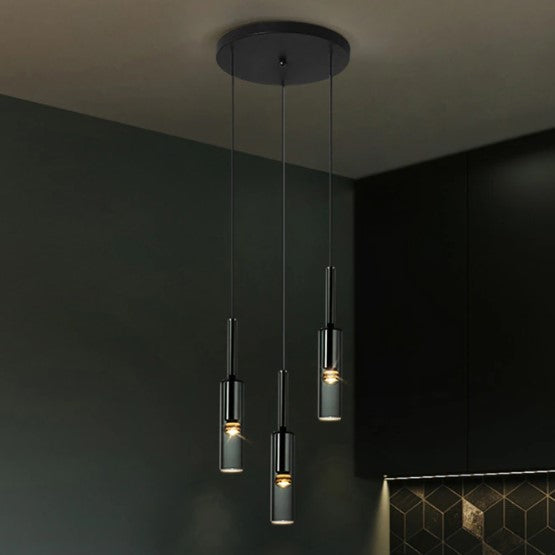 Luminaire suspendu en verre gris fumé au design moderne en forme de bouteille