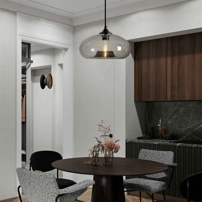 Suspension en verre teinté ovale