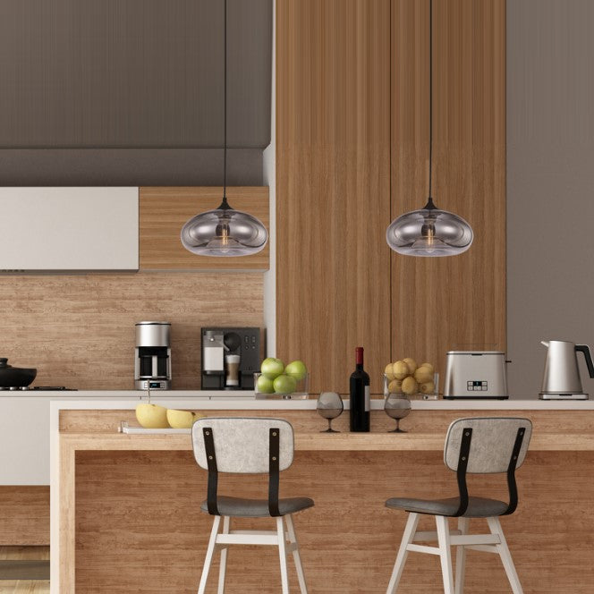 Suspension en verre teinté ovale