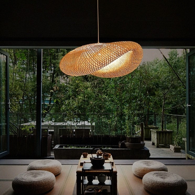 Suspension tressée en bambou naturel au style bohème et scandinave