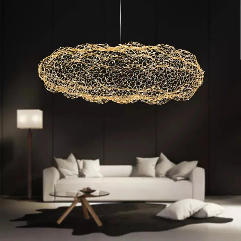Lustre en forme de nuage, en maille métallique or ou argent