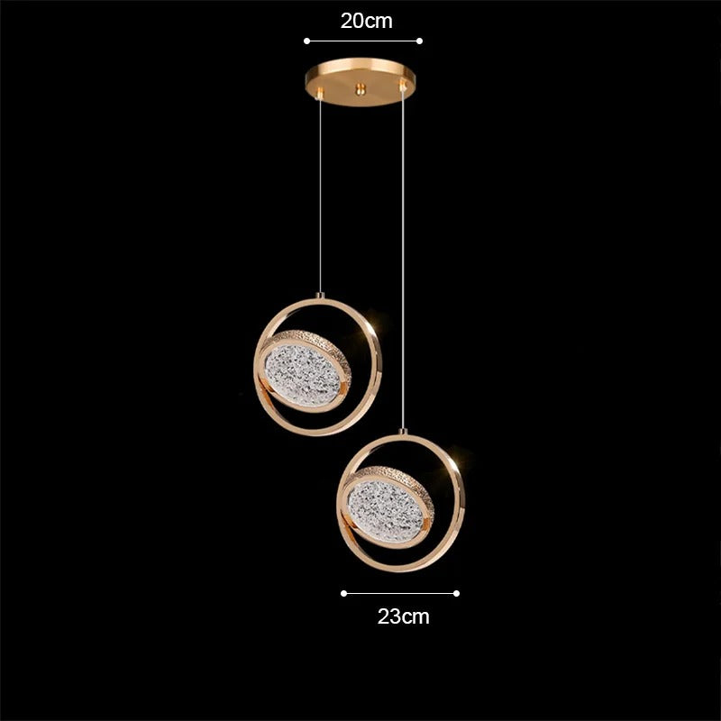 Suspension cercle doré et verre ondulé