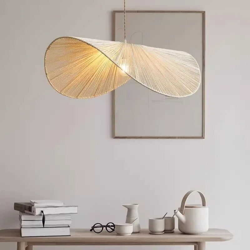 Suspension corde naturelle rotin | Style wabi sabi