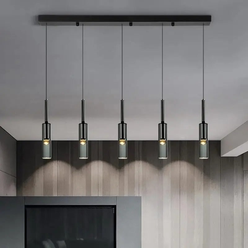 Luminaire suspendu en verre gris fumé au design moderne en forme de bouteille
