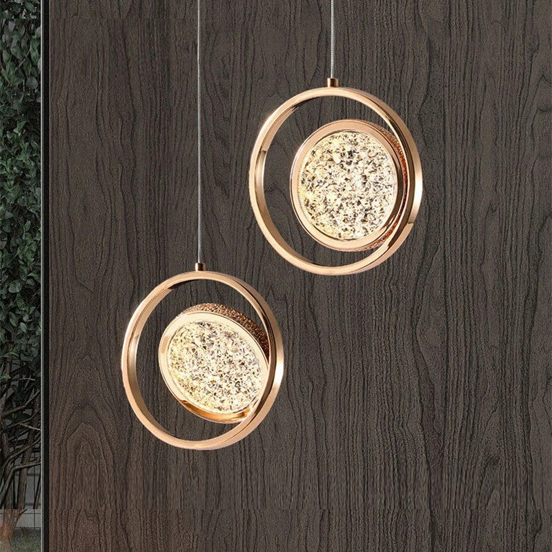 Suspension cercle doré et verre ondulé