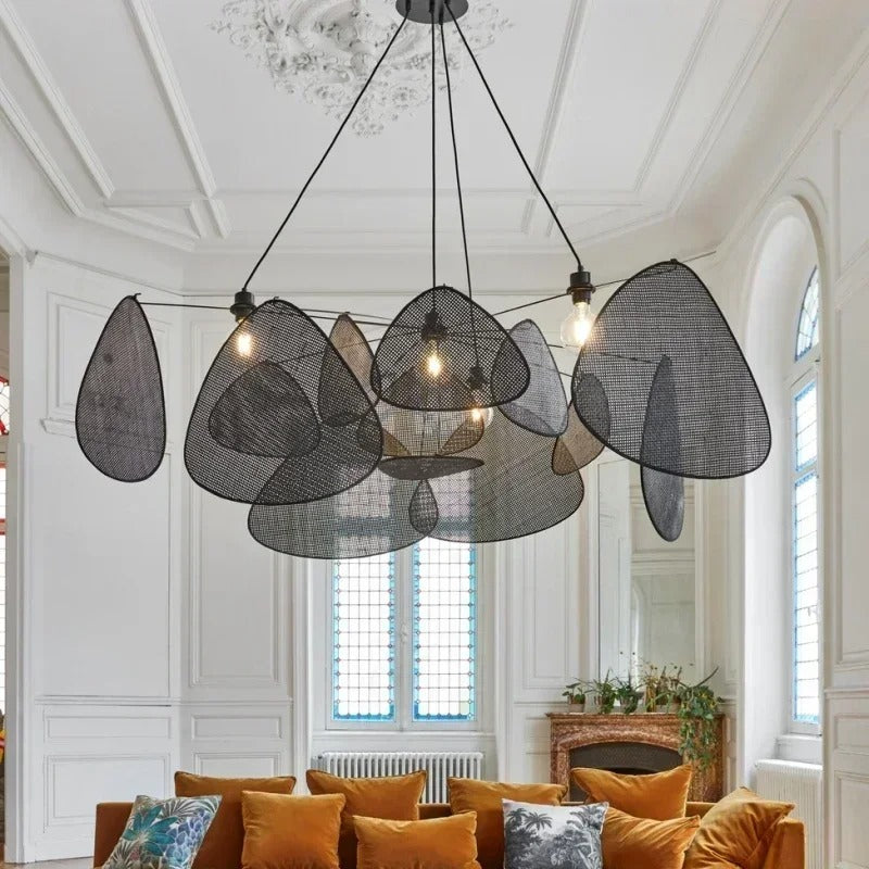 Lustre aérien en cannage rotin et style rétro