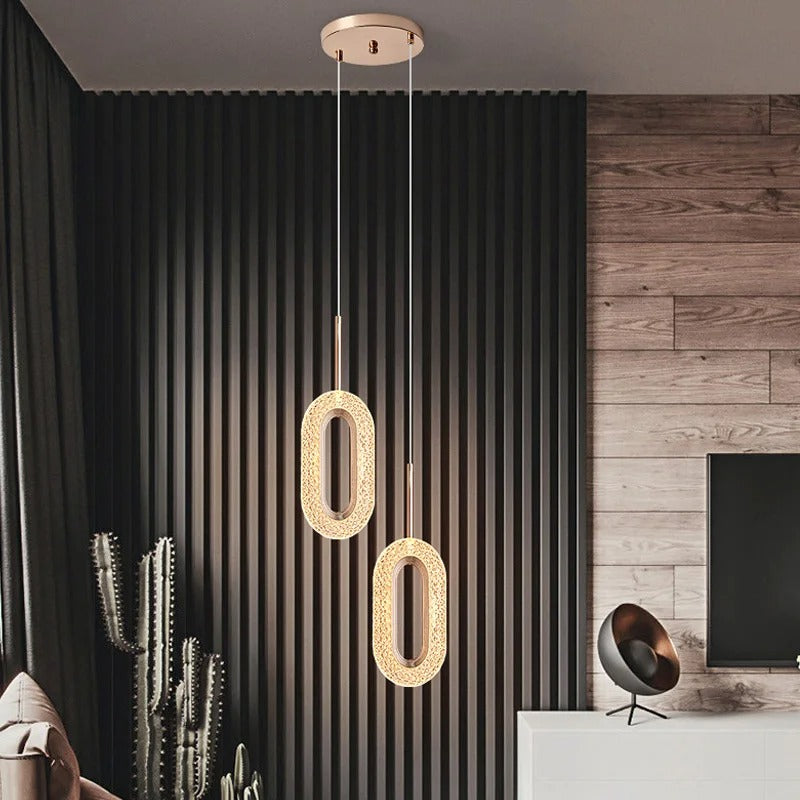 Suspension cercle doré et verre ondulé