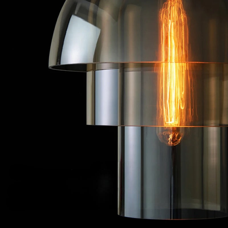 Suspension dorée en verre fumé transparent au style industriel et vintage