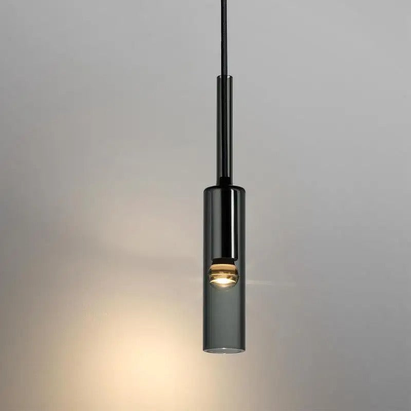 Luminaire suspendu en verre gris fumé au design moderne en forme de bouteille