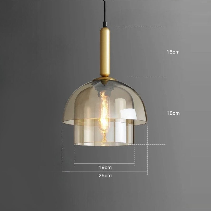 Suspension dorée en verre fumé transparent au style industriel et vintage