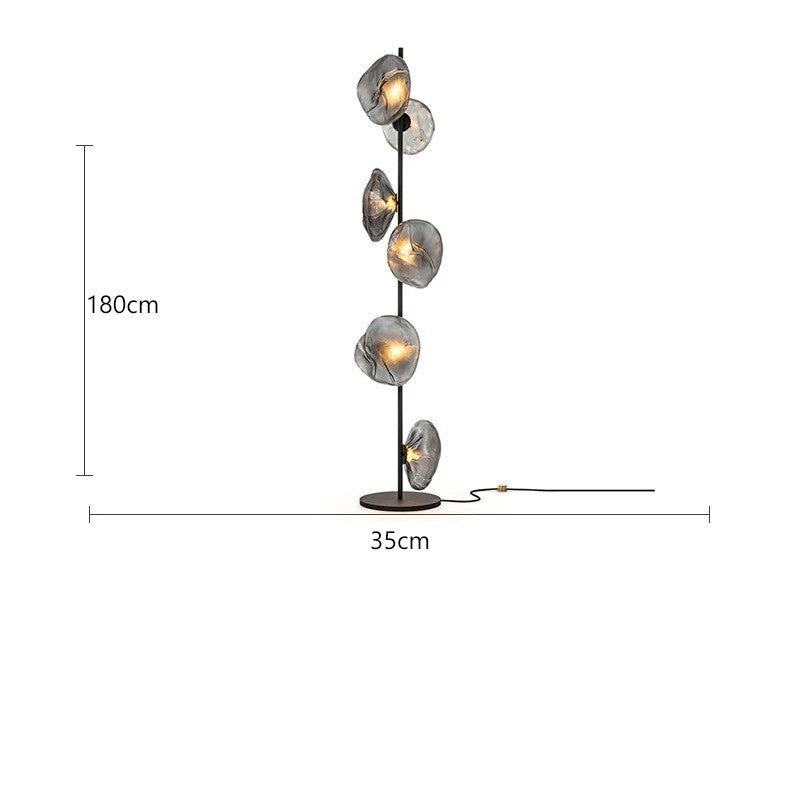 Lampadaire au design abstrait et verre fumé