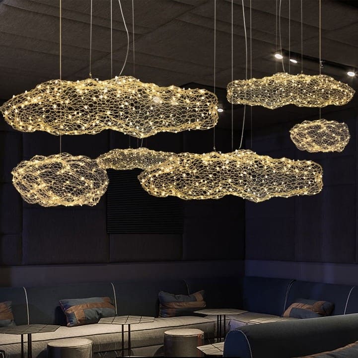 suspension nuage metallique à LED pour salon , salle à manger et restaurant