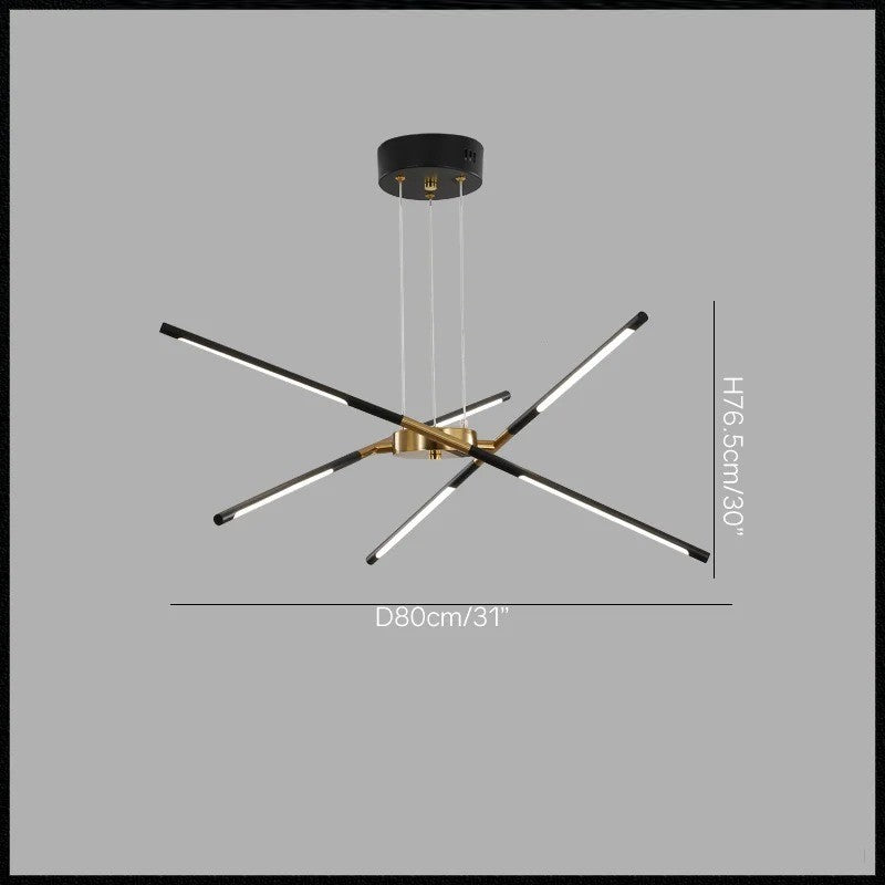 Suspension LED design à tubes entrecroisés, métal noir et or ou doré