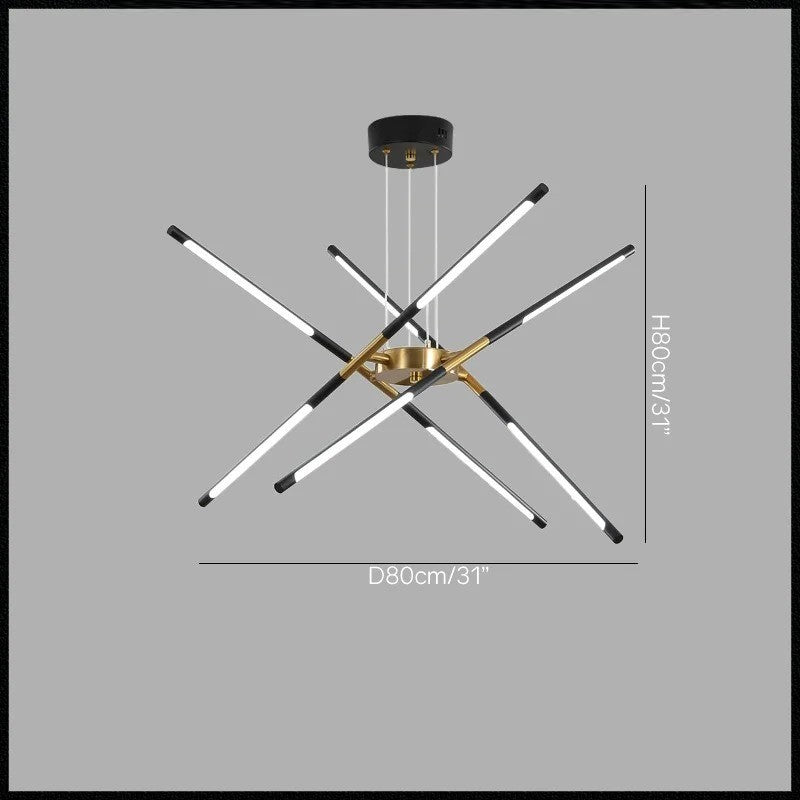 Suspension LED design à tubes entrecroisés, métal noir et or ou doré