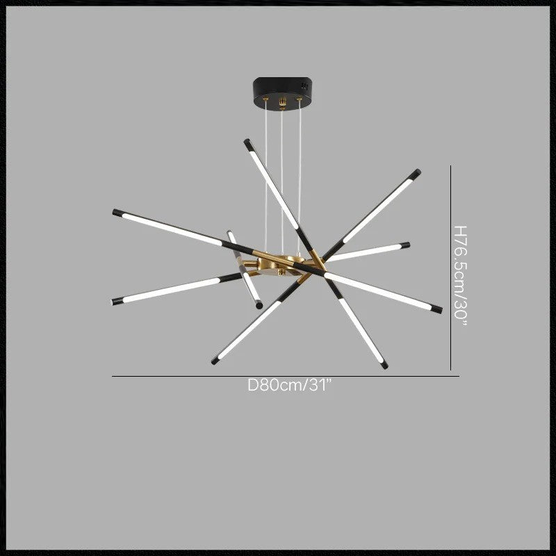 Suspension LED design à tubes entrecroisés, métal noir et or ou doré