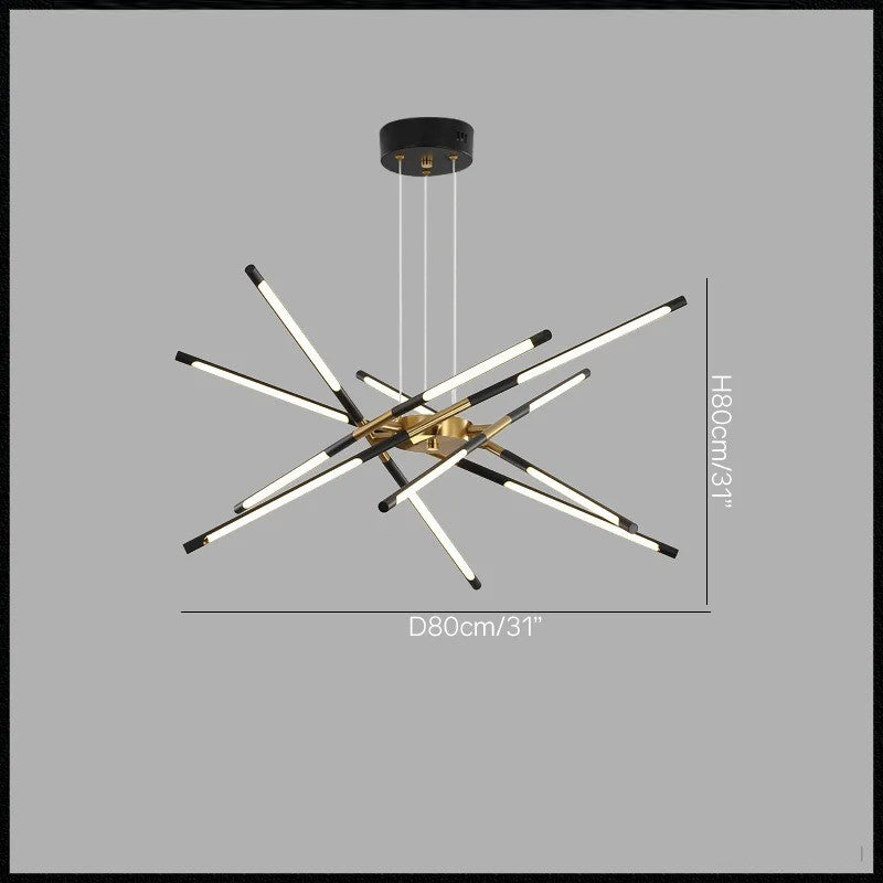 Suspension LED design à tubes entrecroisés, métal noir et or ou doré