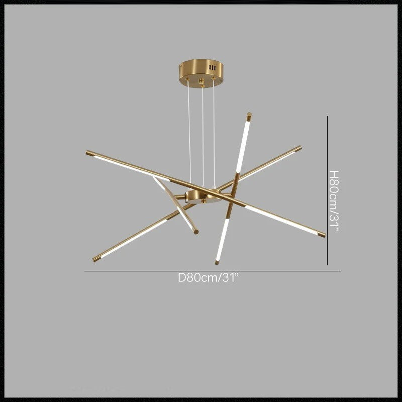 Suspension LED design à tubes entrecroisés, métal noir et or ou doré