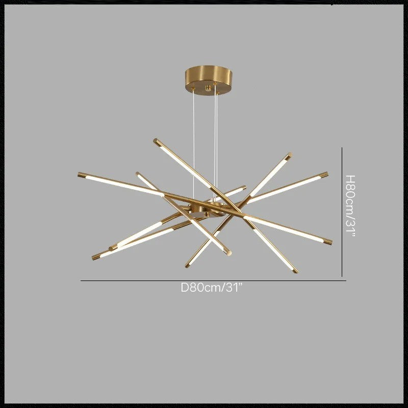 Suspension LED design à tubes entrecroisés, métal noir et or ou doré