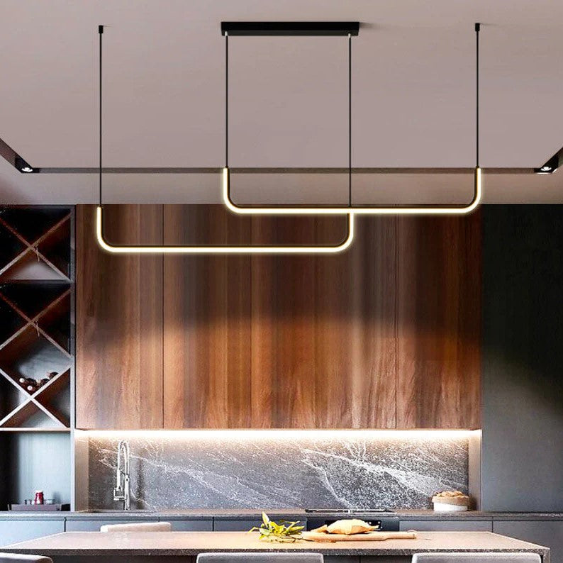 Lustre suspendu élégant en aluminium noir ou or / Design moderne minimaliste