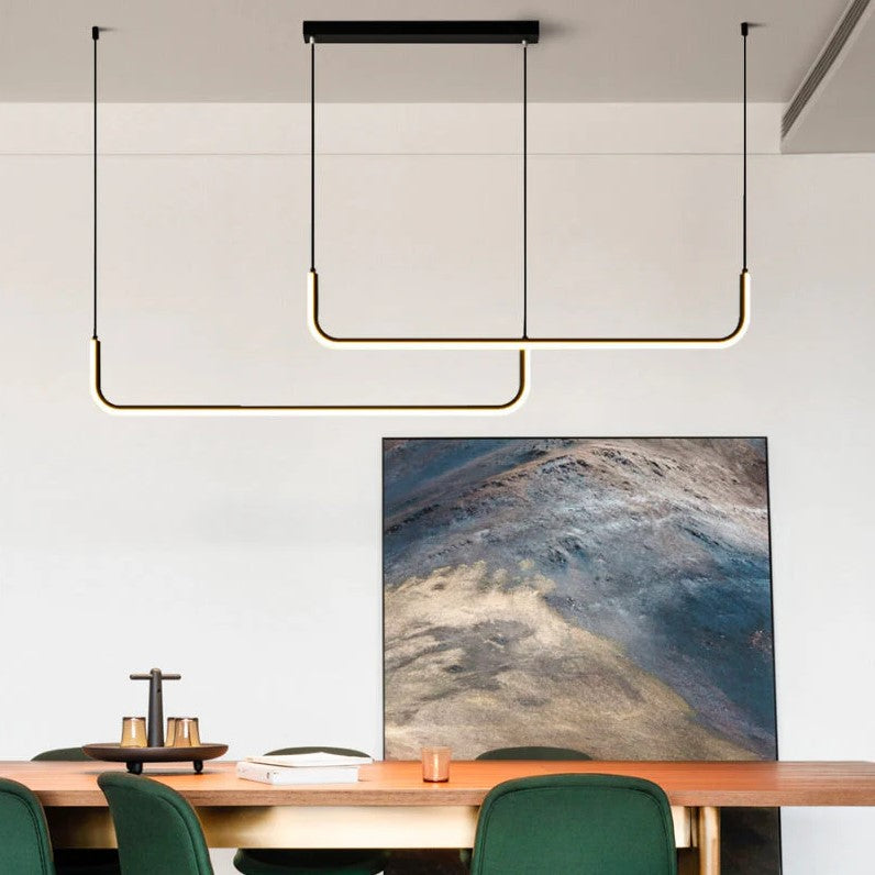 Lustre suspendu élégant en aluminium noir ou or / Design moderne minimaliste
