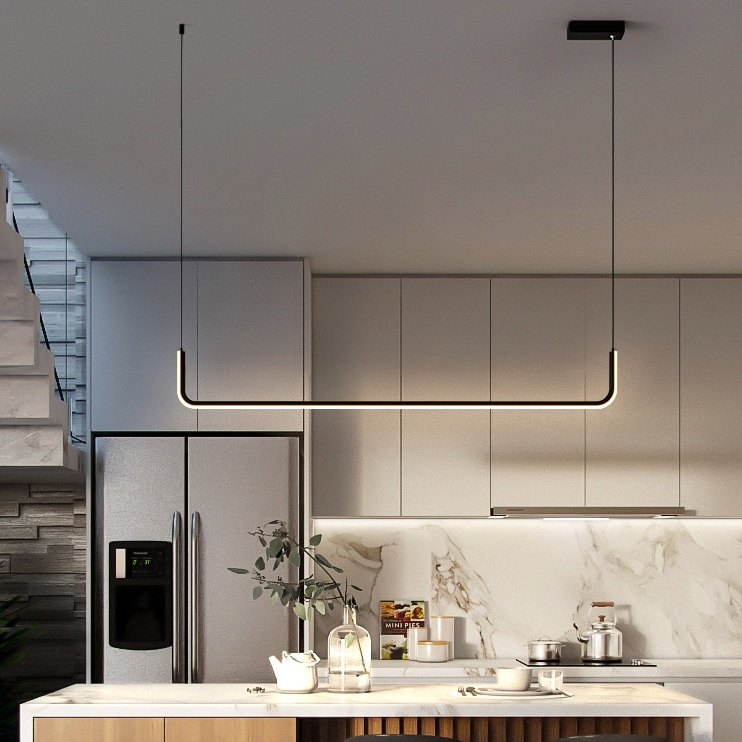 Lustre suspendu élégant en aluminium noir ou or / Design moderne minimaliste