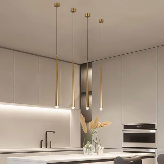 Suspension / Lustre pendant de chevet en aluminium noir et or au design minimaliste et moderne en forme de tube métal