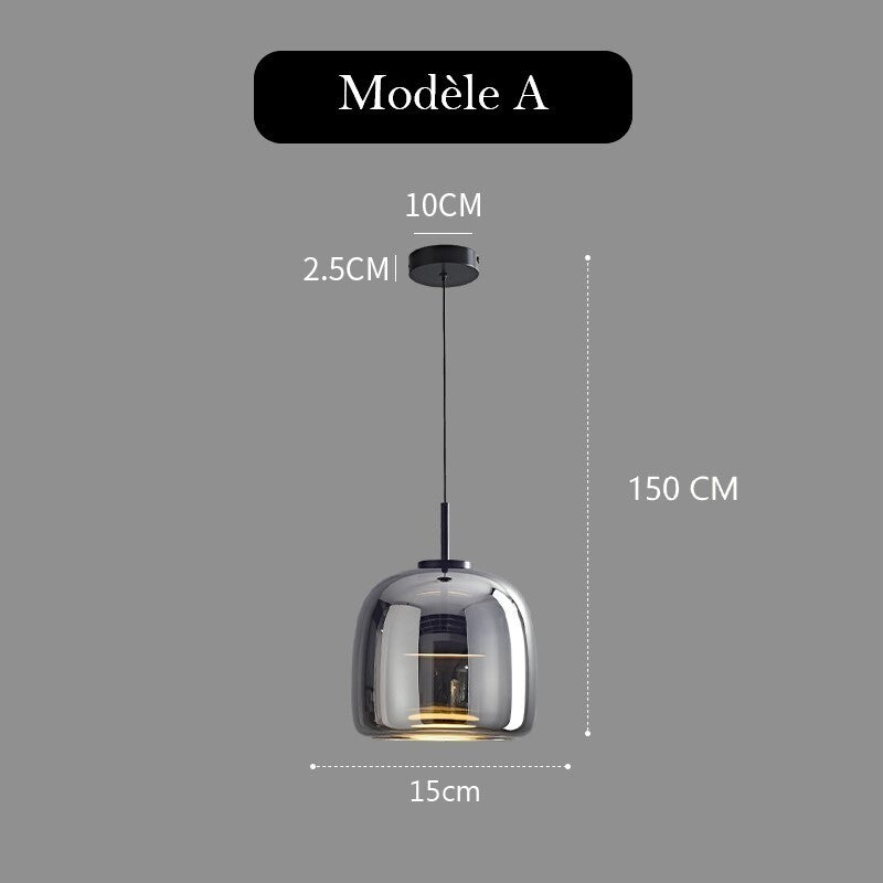 Suspension LED en verre teinté et fumé