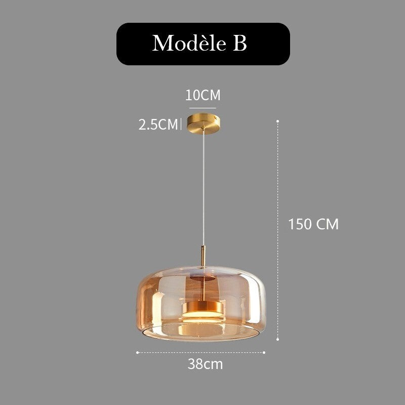 Suspension LED en verre teinté et fumé