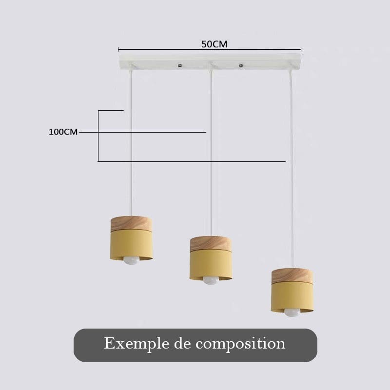Lustre suspension bois et métal coloré style nordique
