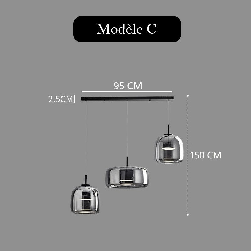 Suspension LED en verre teinté et fumé