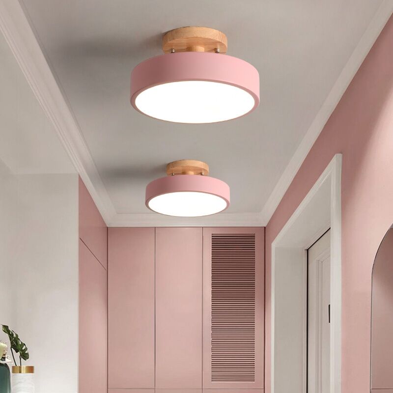 Plafonnier à LED rond en bois au design vintage et nordique
