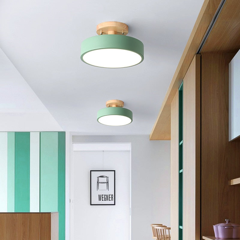 Plafonnier à LED rond en bois au design vintage et nordique