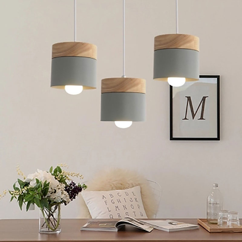 Lustre suspension bois et métal coloré style nordique