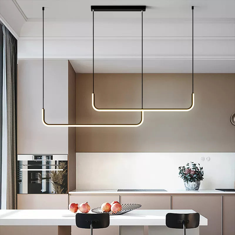 Lustre suspendu élégant en aluminium noir ou or / Design moderne minimaliste