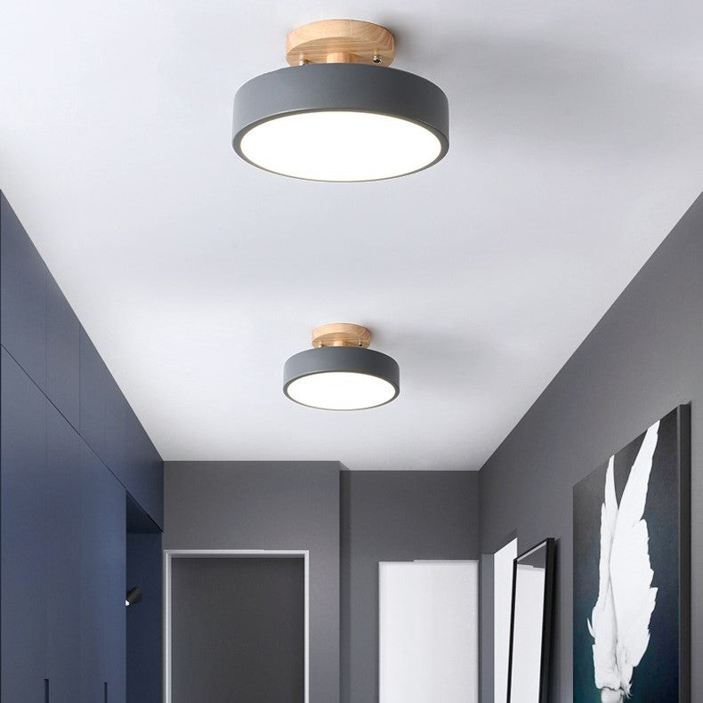 Plafonnier à LED rond en bois au design vintage et nordique