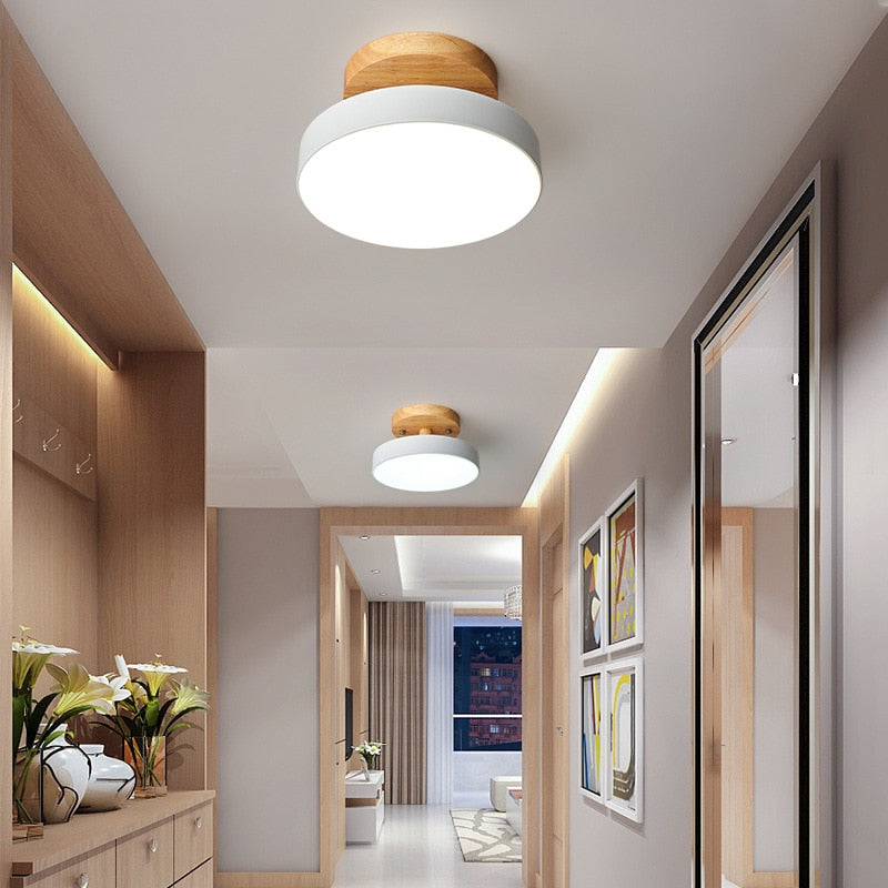 Plafonnier à LED rond en bois au design vintage et nordique