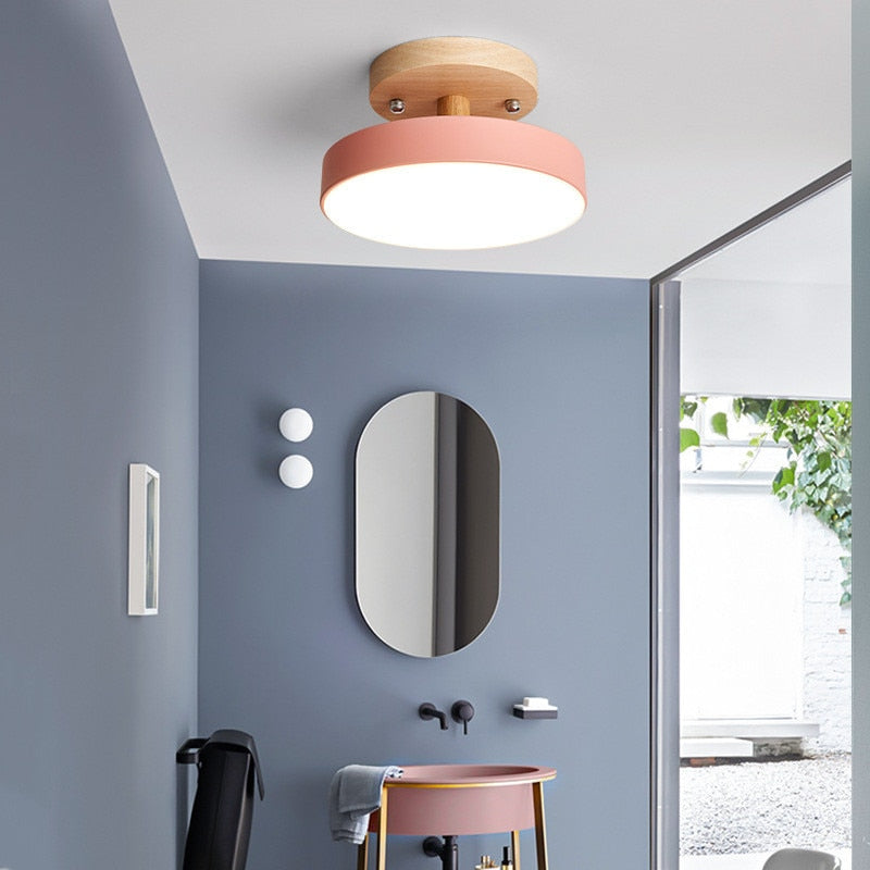 Plafonnier à LED rond en bois au design vintage et nordique