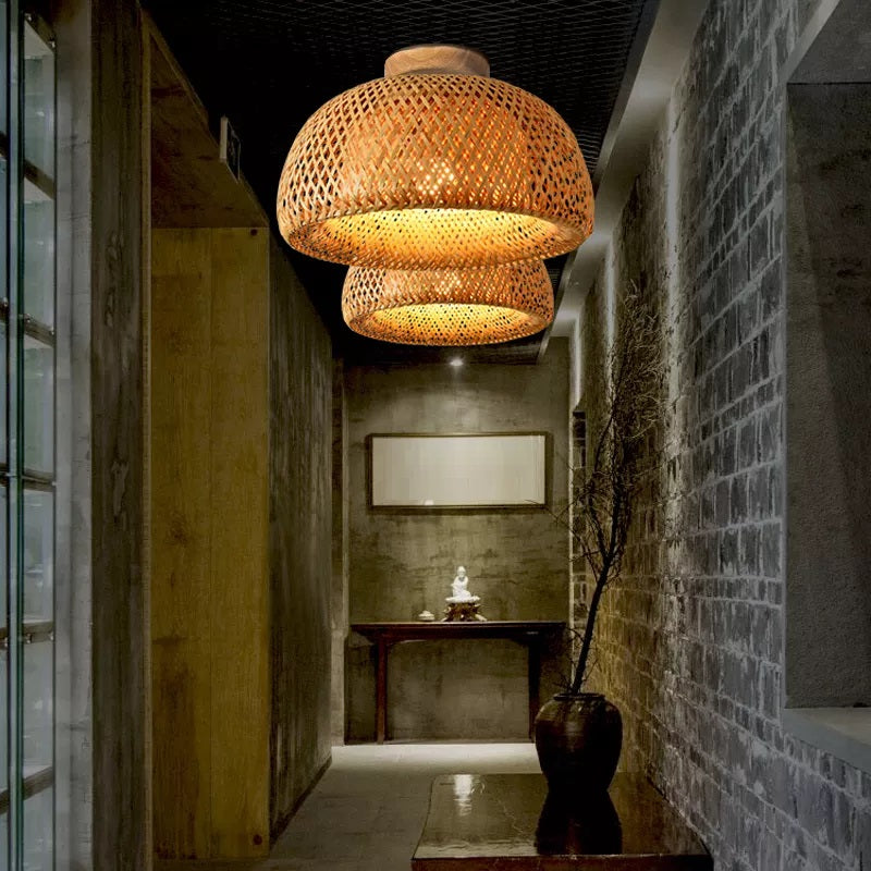 Plafonnier/ Suspension en bambou naturel au design minimaliste et moderne