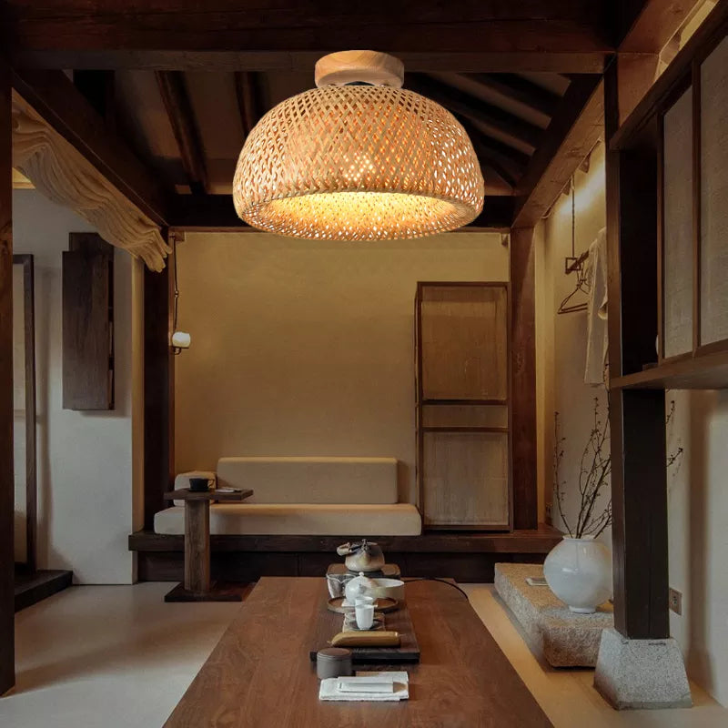 Plafonnier/ Suspension en bambou naturel au design minimaliste et moderne
