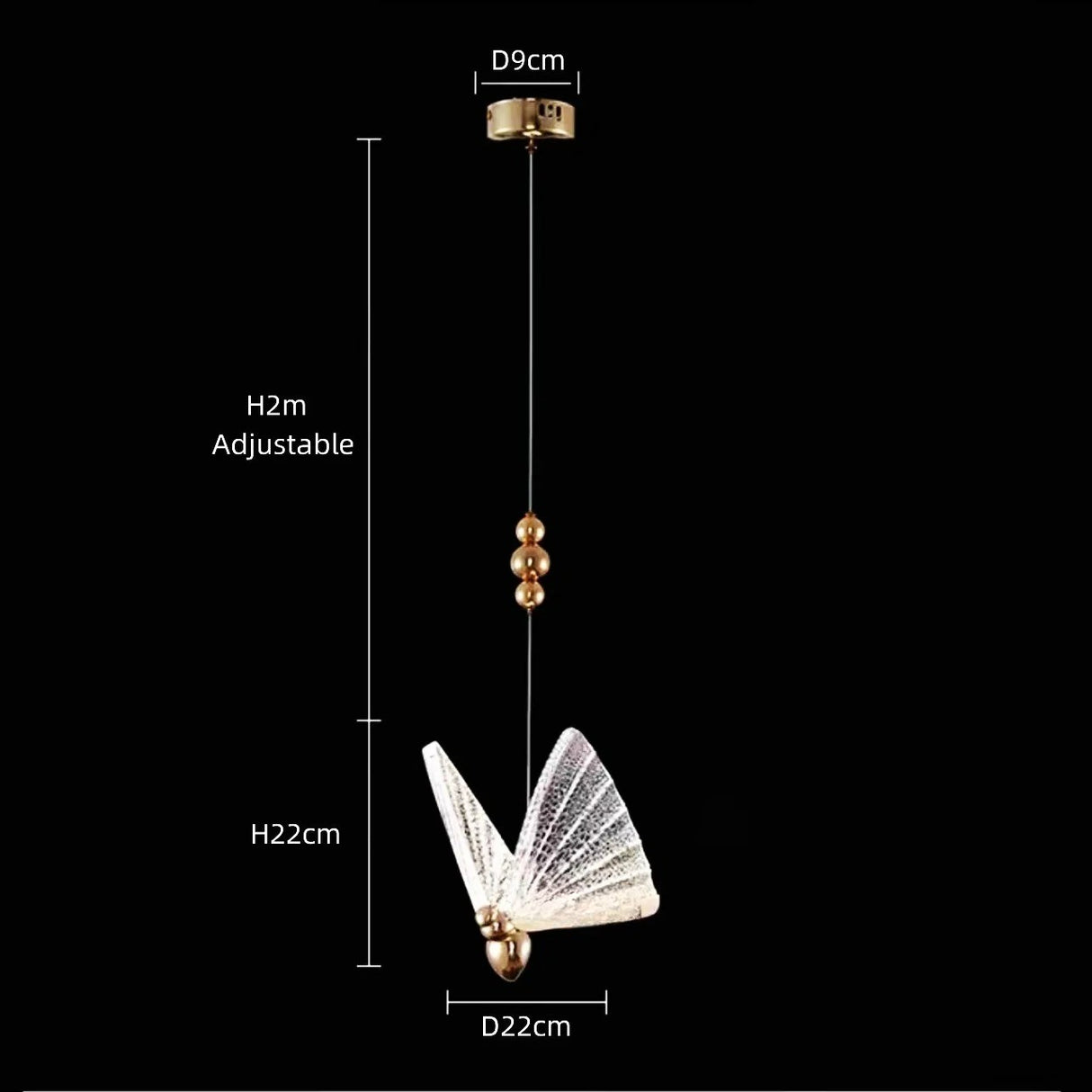 Suspension forme de papillon or et verre