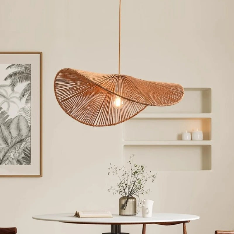 Suspension corde naturelle rotin | Style wabi sabi