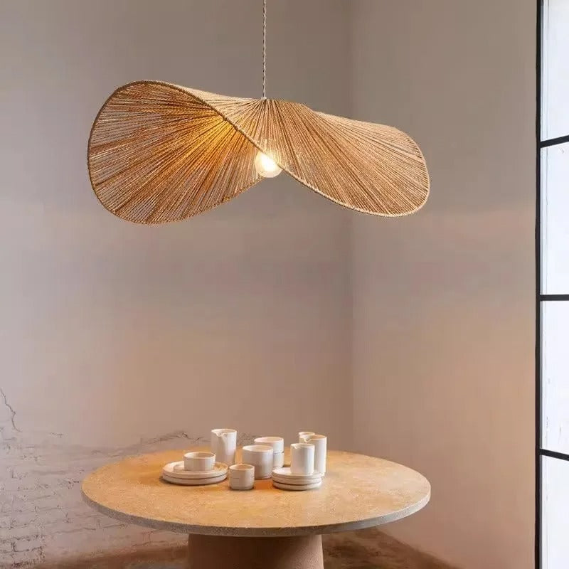 Suspension corde naturelle rotin | Style wabi sabi