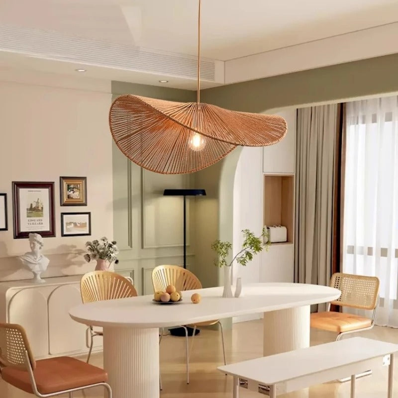 Suspension corde naturelle rotin | Style wabi sabi