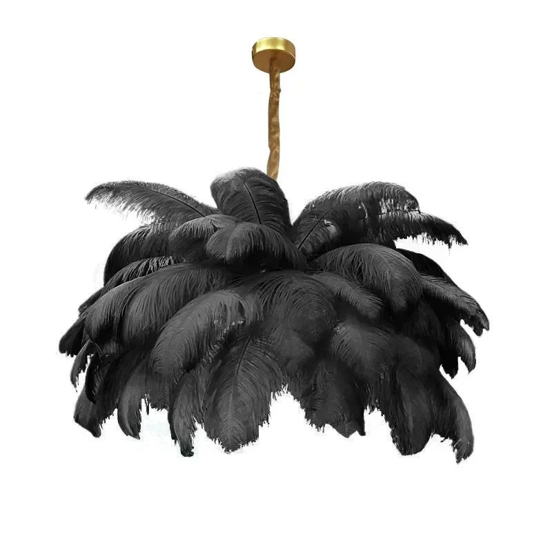 Lustre doré en plumes blanches en forme de palmier