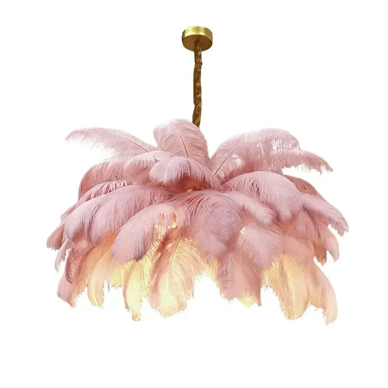 Lustre doré en plumes blanches en forme de palmier